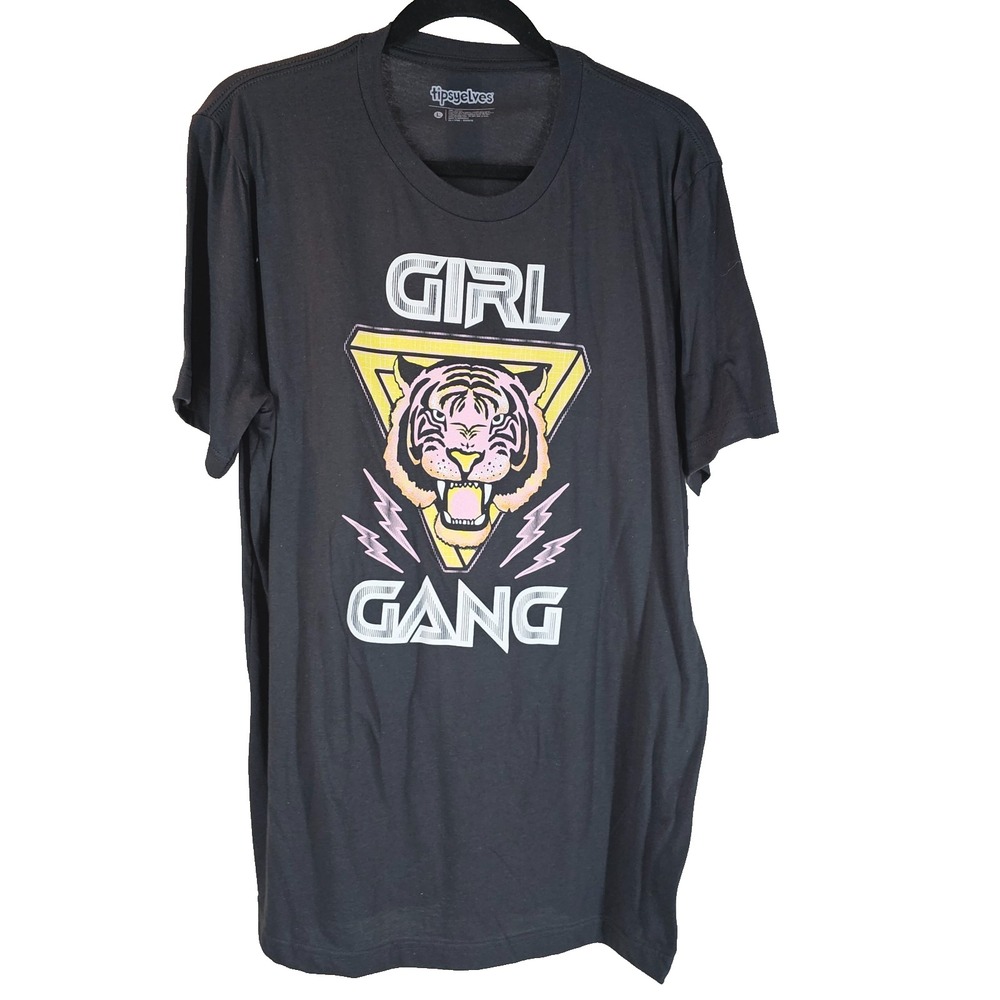 Tipsy Elves Gray Girl Gang Tiger Graphic Print Crew Neck Short Sleeve Tee Large